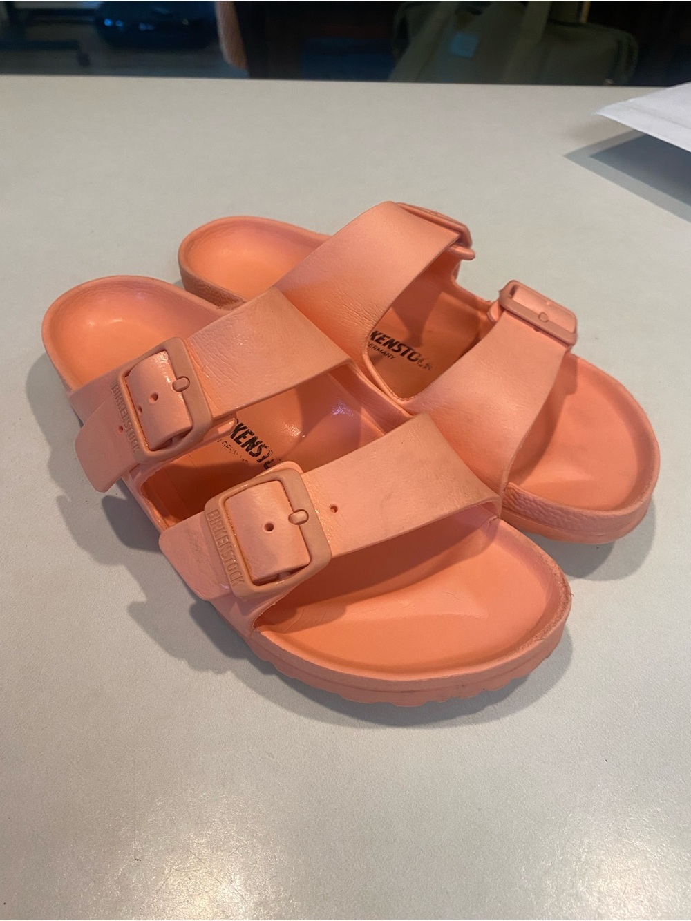 BIRKENSTOCK ARIZONA ESSENTIALS EVA TWO STRAP CORAL PINK PEACH SZ  EU 38